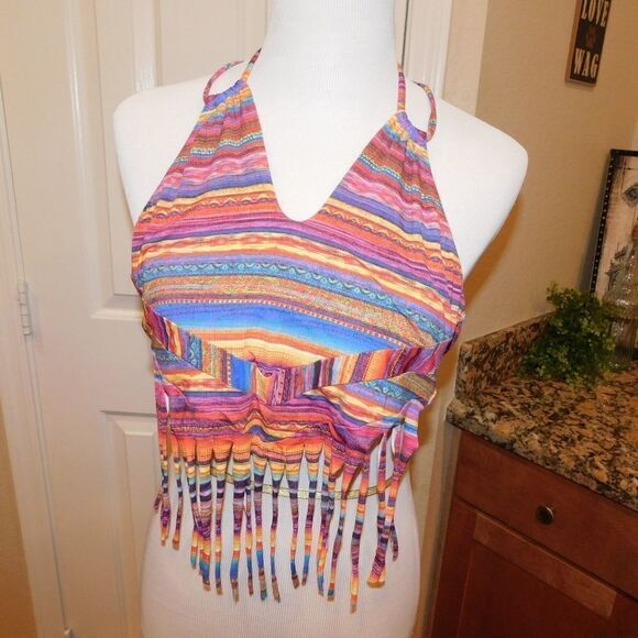 Multicolor Embellished Fringe Swim Tanktini (D9) - Picture 1 of 8